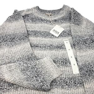 A.N.A. Black and White Stripe Crew Neck Plus Size Sweater 1X